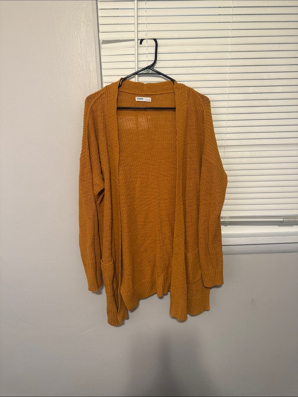 Sonoma Open-Front Mustard Cardigan with Pockets